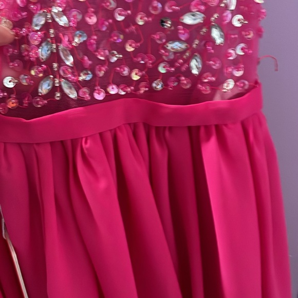 JJ’s House Brand New Fuchsia Sheer Top A Line Chiffon Dress! Prom, Hoco - Picture 12 of 13